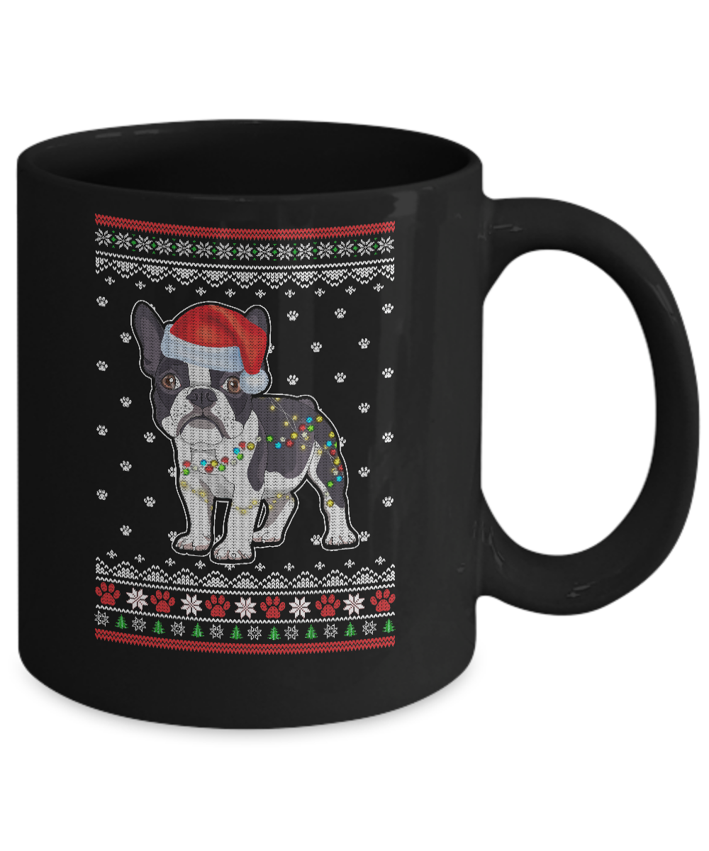 Bulldog Christmas Ugly Sweater Lights Dog Xmas Gift Mug-Coffee Mug-11oz Mug-Black