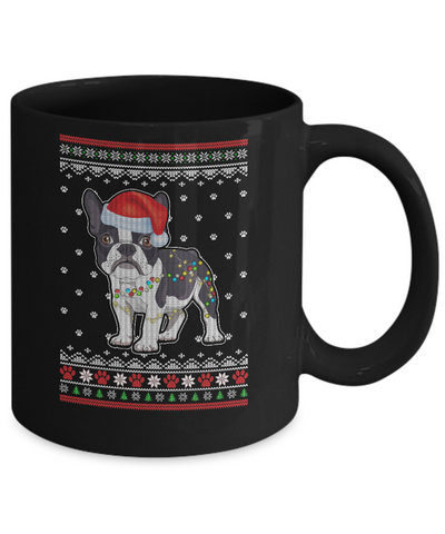 Bulldog Christmas Ugly Sweater Lights Dog Xmas Gift Mug-Coffee Mug-11oz Mug-Black