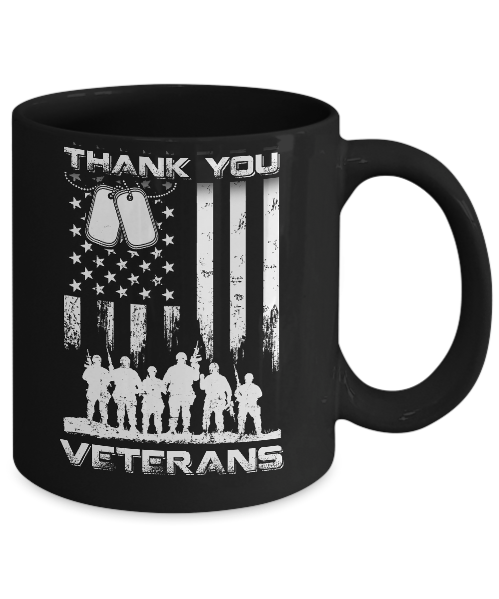 Veteran Thank You Veterans American Flag Mug-Coffee Mug-11oz Mug-Black