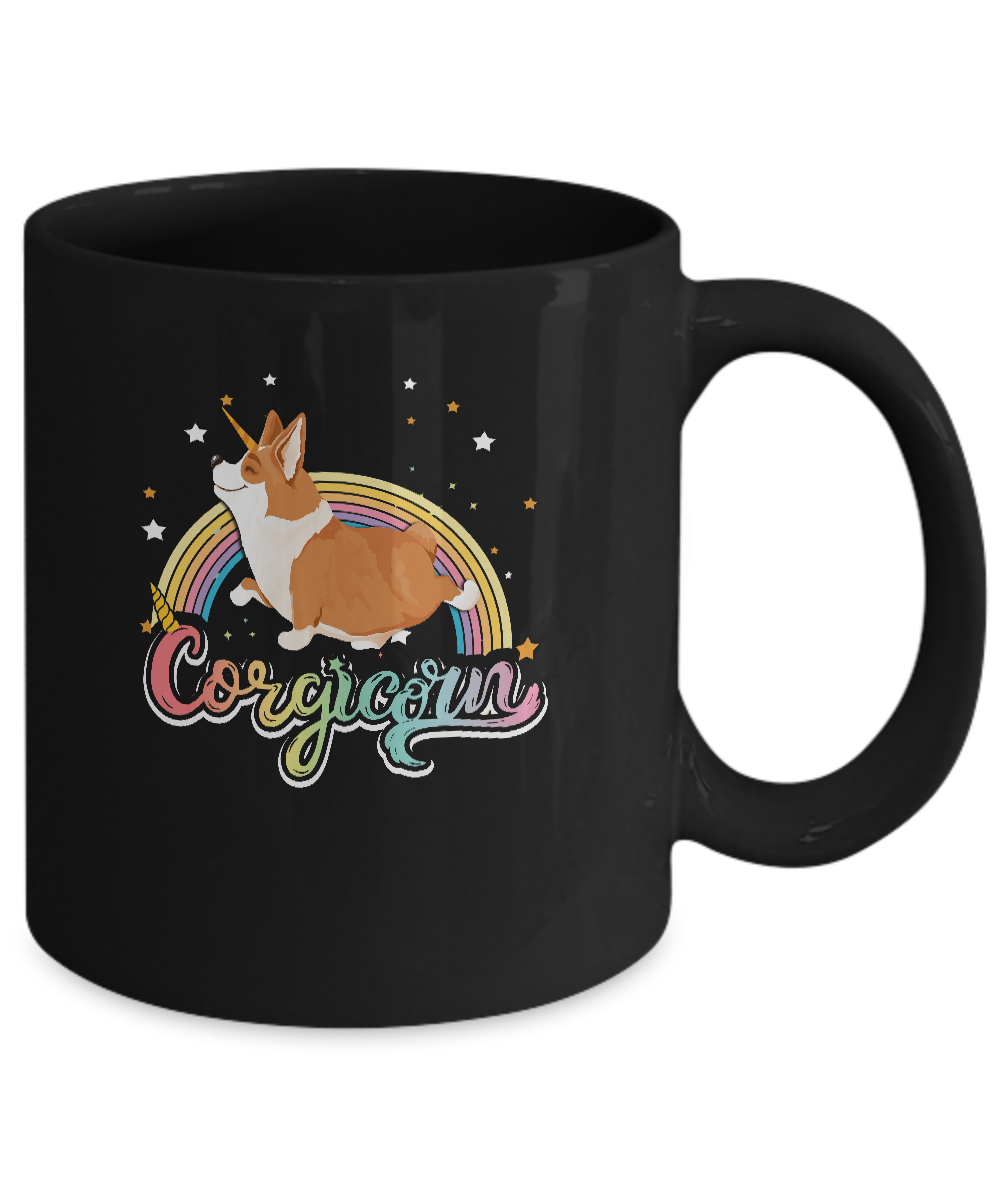 Corgicorn Corgi Unicorn Kids Space Galaxy Rainbow Mug-Coffee Mug-11oz Mug-Black