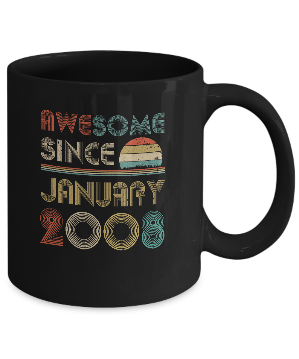 Awesome Since January 2008 Vintage 13th Birthday Gifts Youth Mug-Coffee Mug-11oz Mug-Black