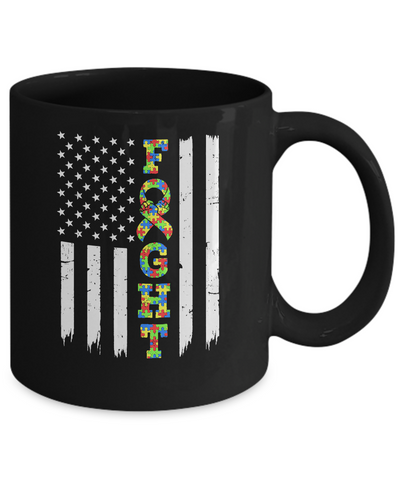 Autism Awareness American Flag Distressed Mug-Coffee Mug-11oz Mug-Black