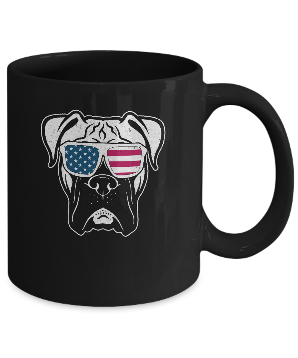 Boxer Dog American Flag Glasses 4Th Of July Mug-Coffee Mug-11oz Mug-Black