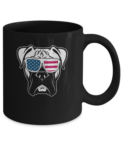 Boxer Dog American Flag Glasses 4Th Of July Mug-Coffee Mug-11oz Mug-Black