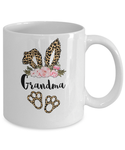 Flower Leopard Bunny Grandma Easter Day Women Gifts Mug-Coffee Mug-11oz Mug-White