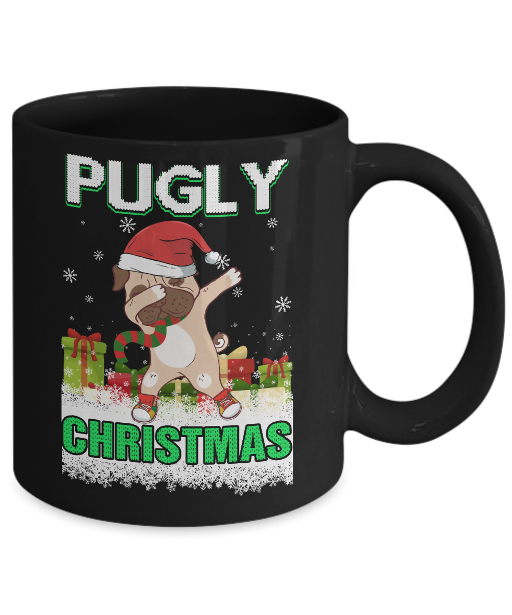 Dabbing Pug Claus Pugly Christmas Ugly Sweater Christmas Mug-Coffee Mug-11oz Mug-Black