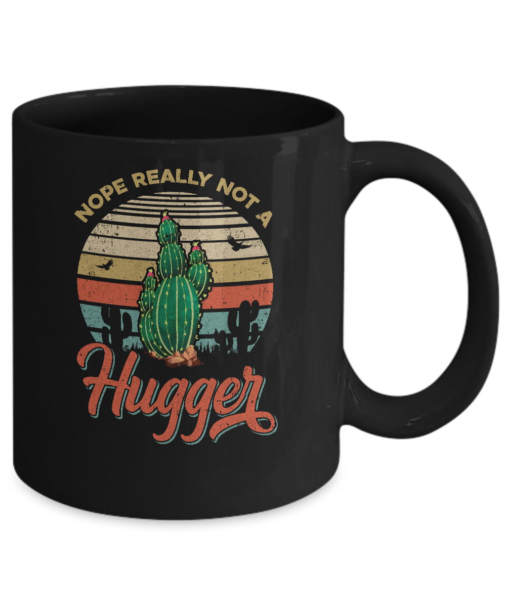 Vintage Cactus Nope Really Not A Hugger Gift Mug-Coffee Mug-11oz Mug-Black
