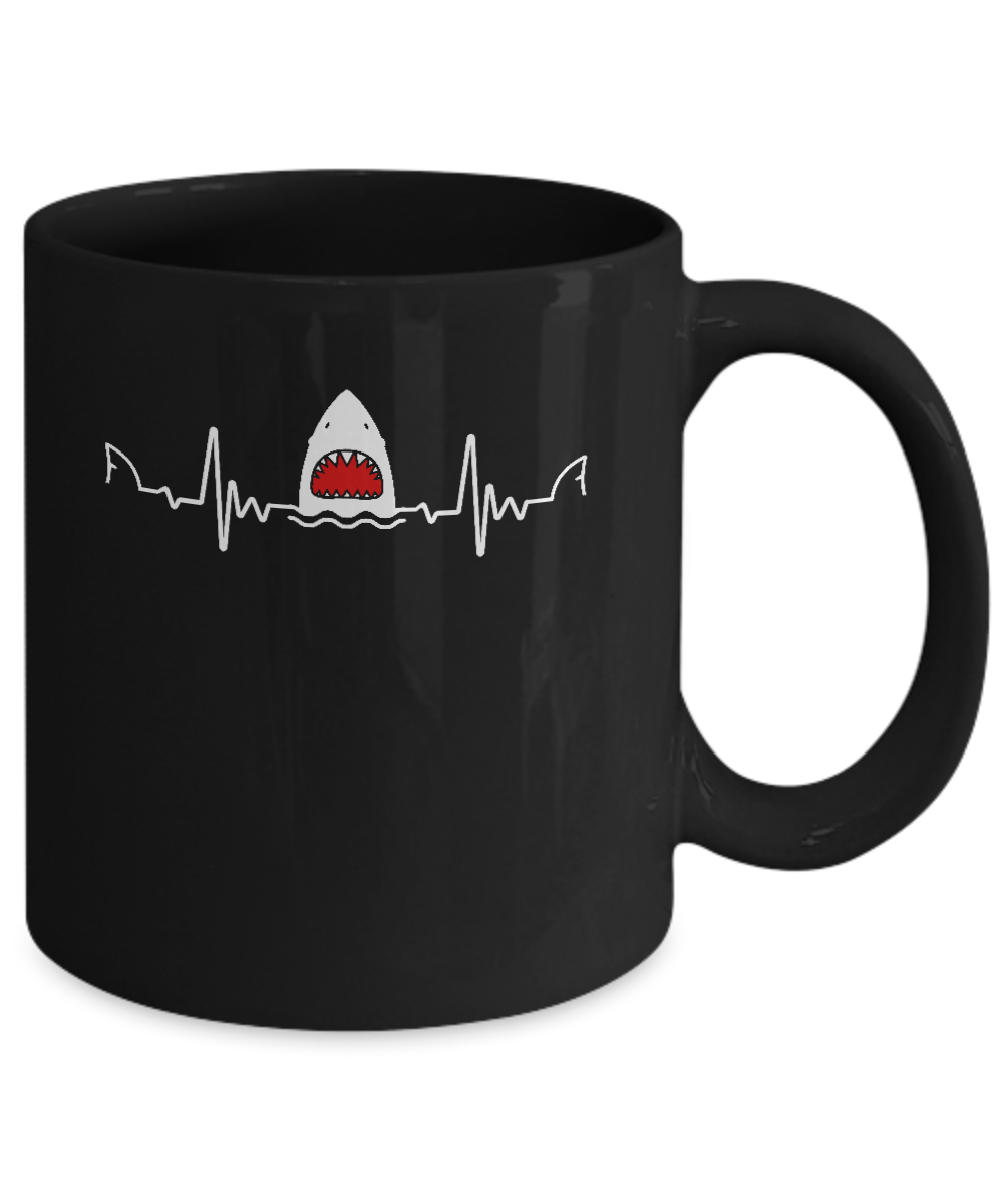 Funny Shark Heartbeat Lovers Gift Mug-Coffee Mug-11oz Mug-Black