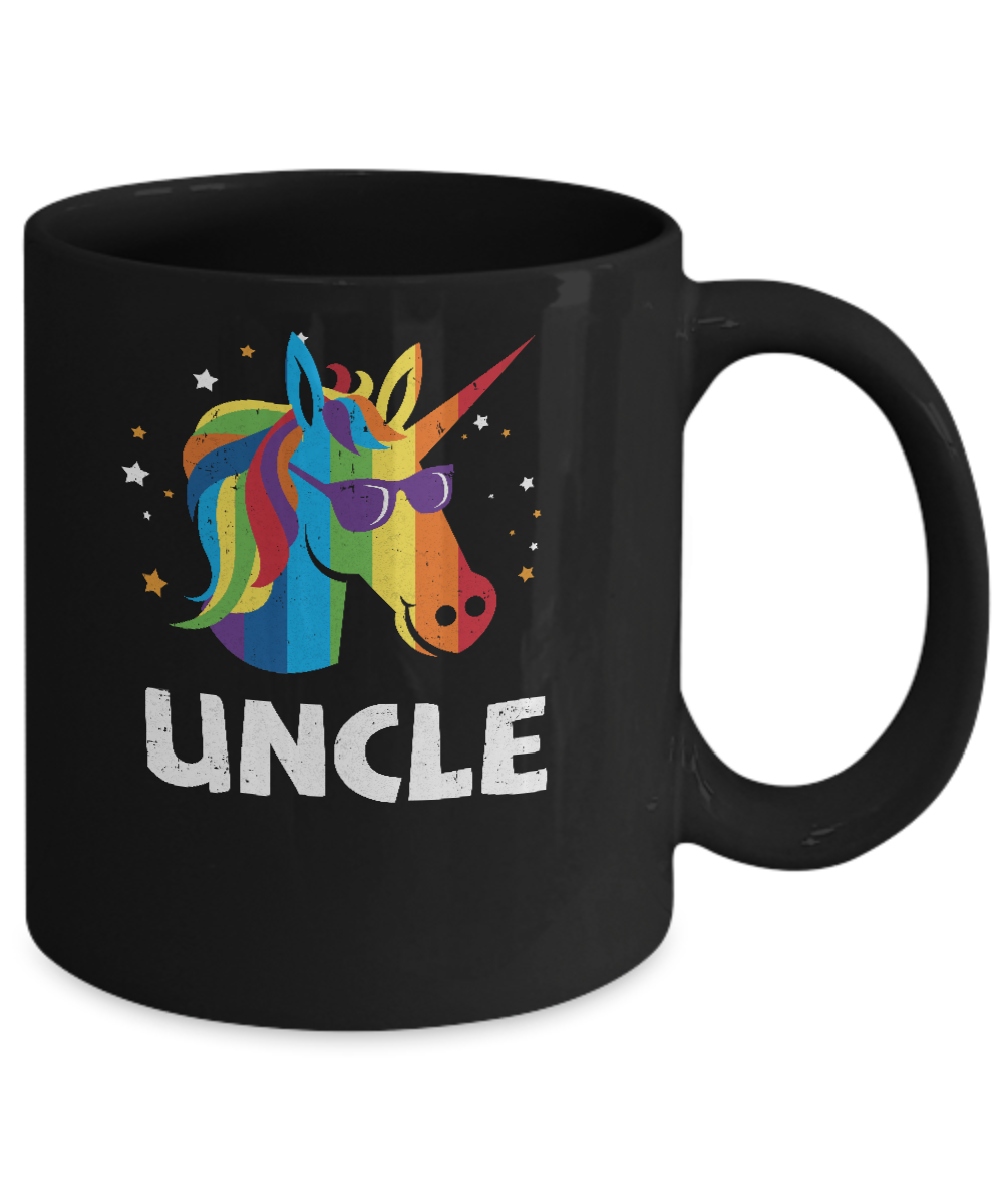 LGBT Pride Lesbian Gay Proud Uncle Unicorn Mug-Coffee Mug-11oz Mug-Black