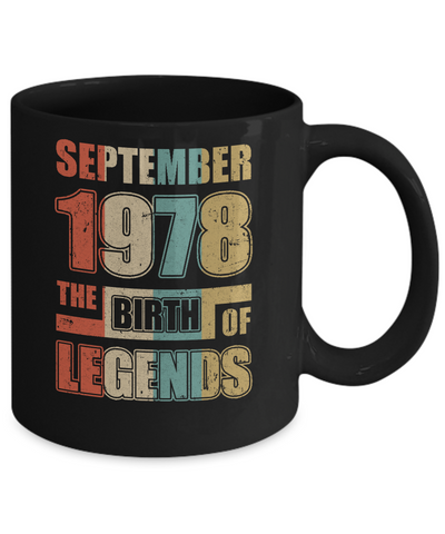 Vintage Retro September 1978 Birth Of Legends 43th Birthday Mug-Coffee Mug-11oz Mug-Black