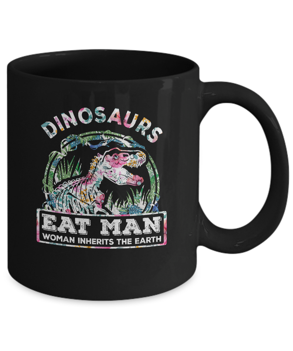 Funny Dinosaurs Eat Man Woman Inherits The Earth Mug-Coffee Mug-11oz Mug-Black