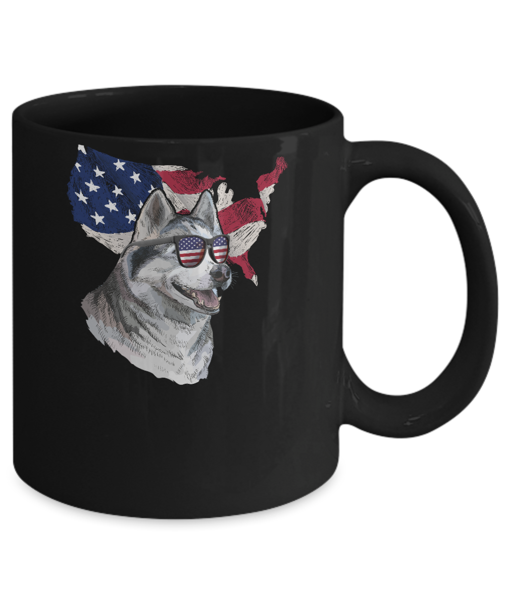 Funny Patriot Husky Dog 4Th Of July American Flag Mug-Coffee Mug-11oz Mug-Black