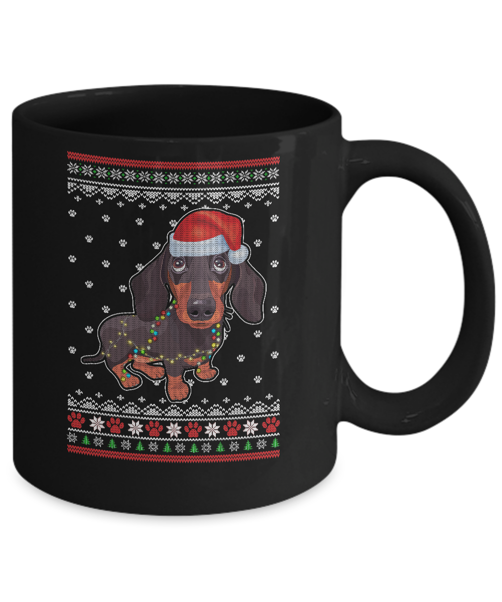 Dachshund Christmas Ugly Sweater Lights Dog Xmas Gift Mug-Coffee Mug-11oz Mug-Black