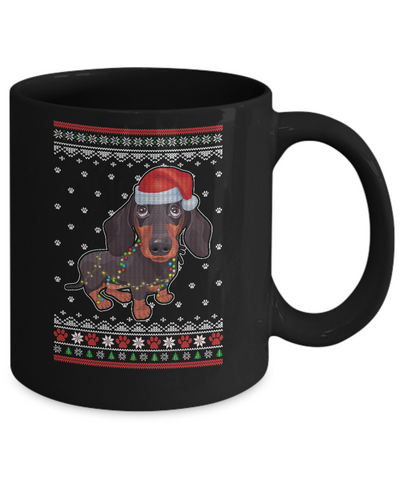 Dachshund Christmas Ugly Sweater Lights Dog Xmas Gift Mug-Coffee Mug-11oz Mug-Black