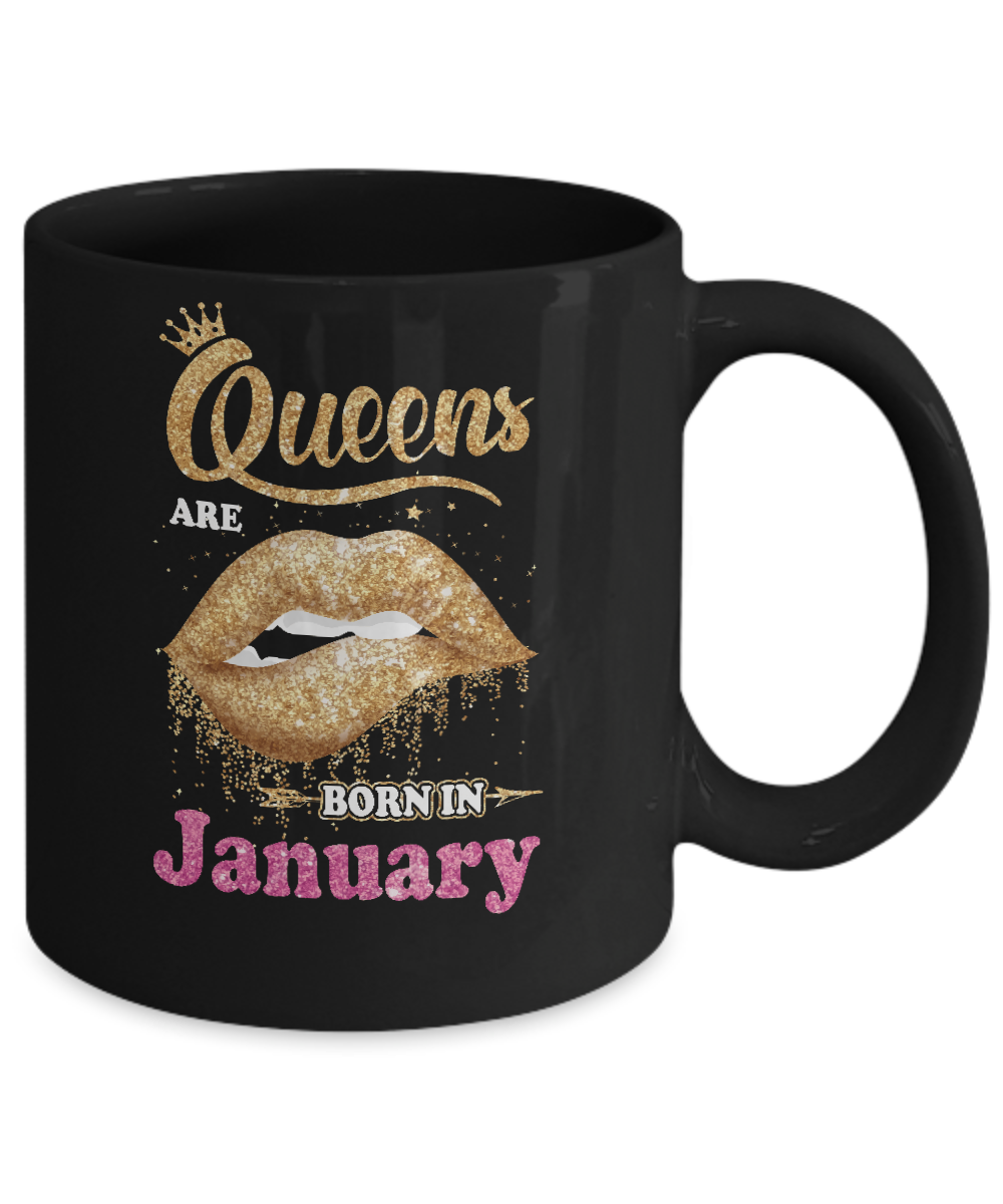 Lipstick Black Queens Are Born In January Birthday Gift Mug-Coffee Mug-11oz Mug-Black