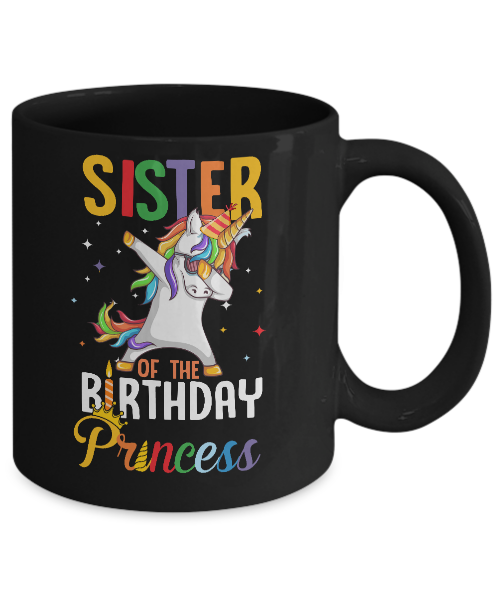 Sister Of The Birthday Girl Dabbing Unicorn Party Mug-Coffee Mug-11oz Mug-Black