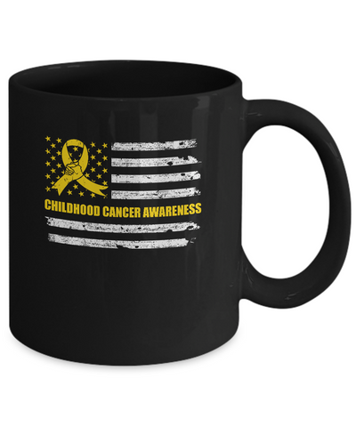 Yellow Ribbon Childhood Cancer Awareness US Flag Mug-Coffee Mug-11oz Mug-Black