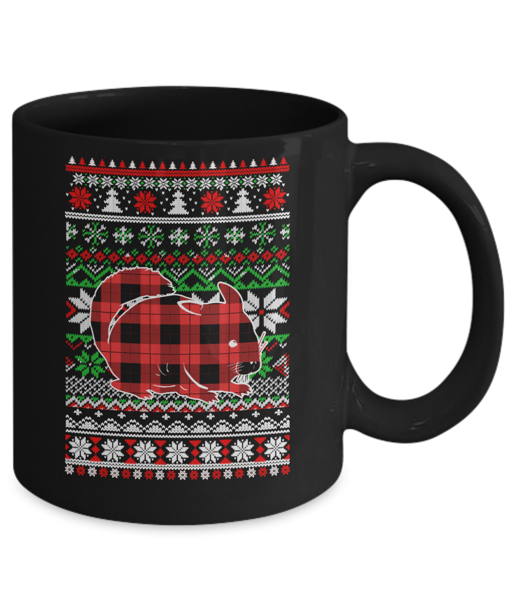 Chinchilla Red Plaid Ugly Christmas Sweater Funny Gifts Mug-Coffee Mug-11oz Mug-Black