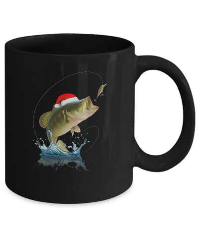 Funny Bass Fishing Santa Hat Christmas Pajama Fisherman Gift Mug-Coffee Mug-11oz Mug-Black
