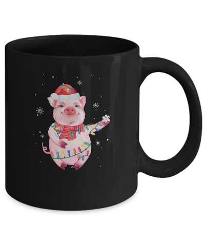 Santa Pig Christmas Lights Pig Lover Christmas Gift Mug-Coffee Mug-11oz Mug-Black
