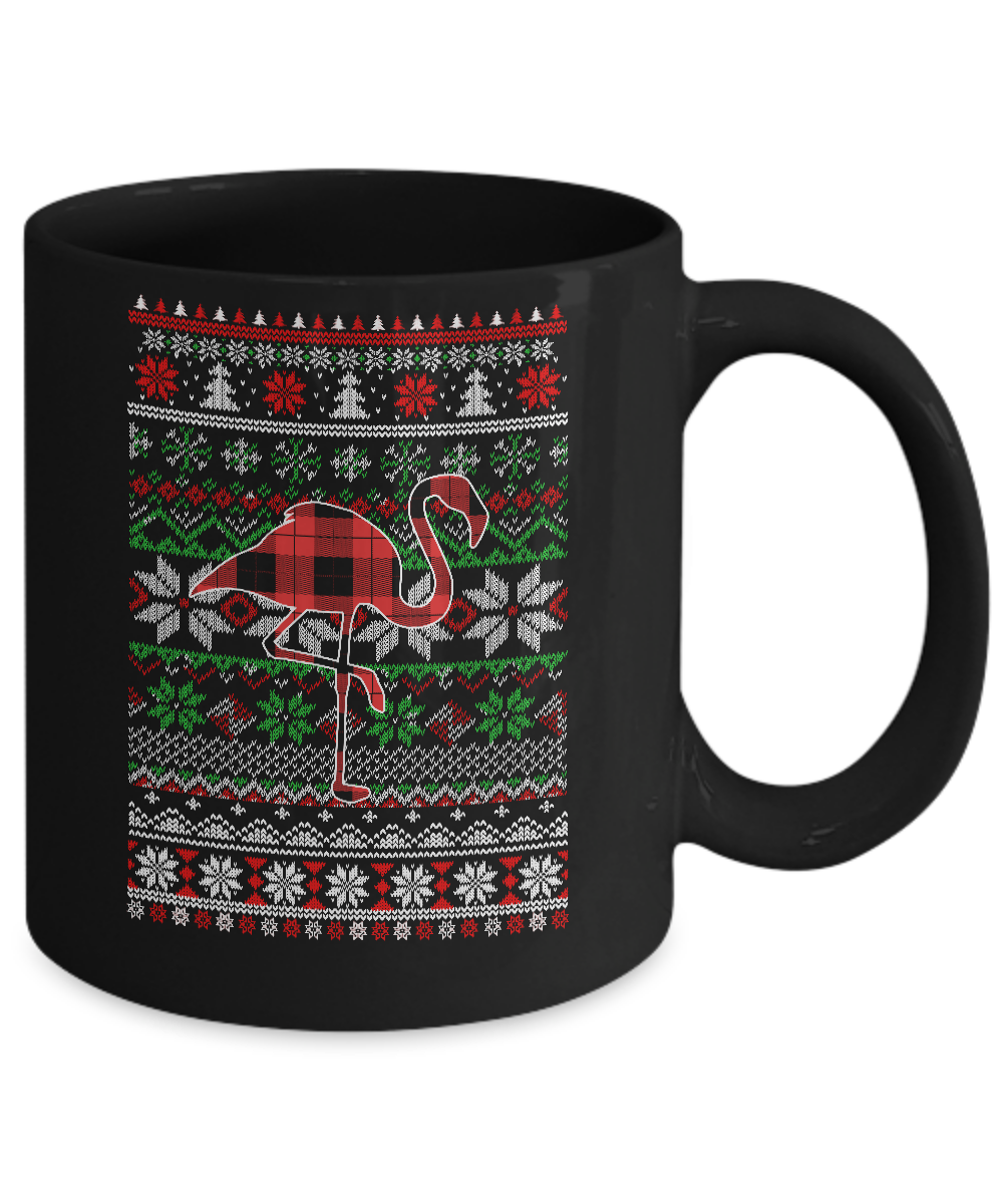 Flamingo Red Plaid Ugly Christmas Sweater Funny Gifts Mug-Coffee Mug-11oz Mug-Black