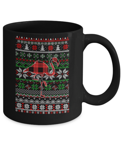 Flamingo Red Plaid Ugly Christmas Sweater Funny Gifts Mug-Coffee Mug-11oz Mug-Black