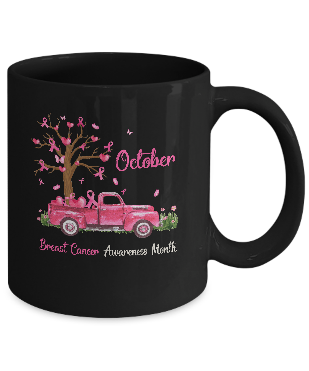 Pink Truck Pumpkin October Breast Cancer Awareness Month Mug-Coffee Mug-11oz Mug-Black