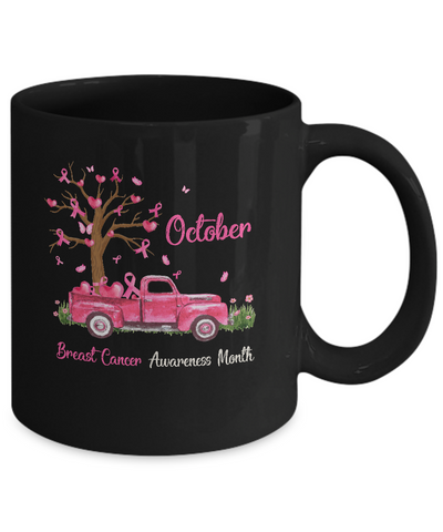 Pink Truck Pumpkin October Breast Cancer Awareness Month Mug-Coffee Mug-11oz Mug-Black