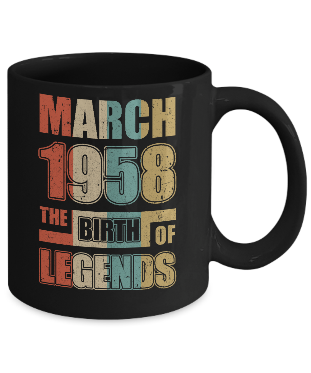 Vintage Retro March 1958 Birth Of Legends 63th Birthday Mug-Coffee Mug-11oz Mug-Black
