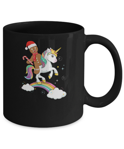 Gingerbread Man Riding A Unicorn Christmas Xmas Gift Mug-Coffee Mug-11oz Mug-Black
