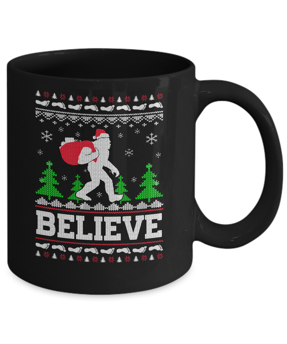 Christmas Believe Bigfoot Ugly Xmas Sweater Mug-Coffee Mug-11oz Mug-Black