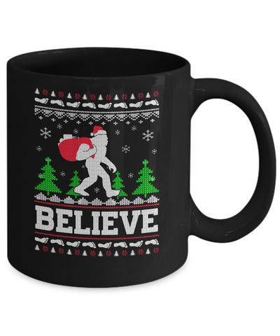 Christmas Believe Bigfoot Ugly Xmas Sweater Mug-Coffee Mug-11oz Mug-Black