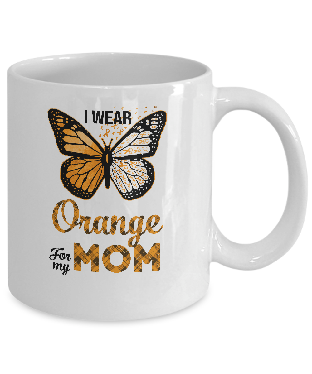 I Wear Orange For My Mom Butterfly Leukemia MS Awareness Mug-Coffee Mug-11oz Mug-White