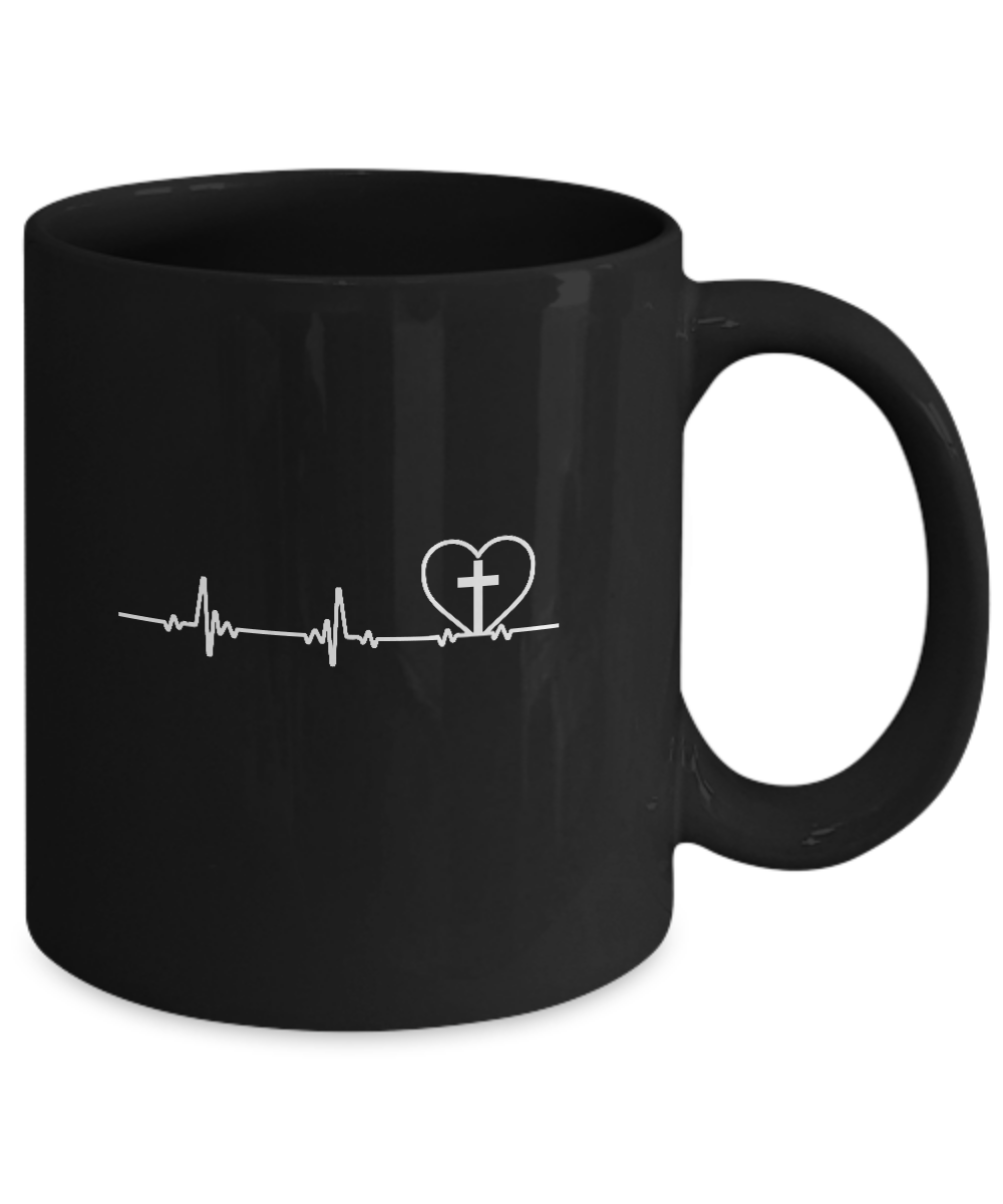 Christian Cross Heartbeat God Jesus Mug-Coffee Mug-11oz Mug-Black
