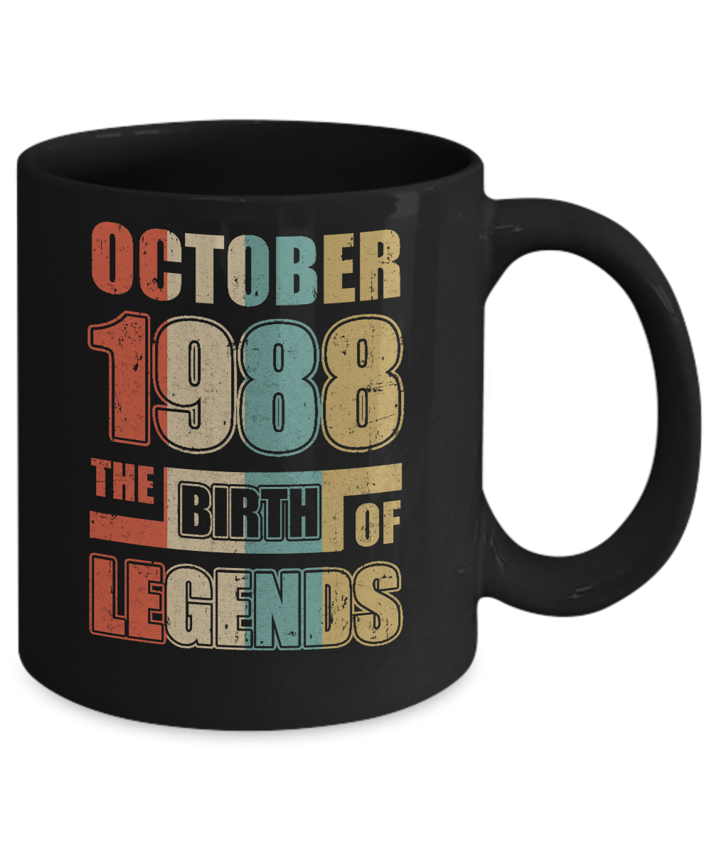Vintage Retro October 1988 Birth Of Legends 33th Birthday Mug-Coffee Mug-11oz Mug-Black