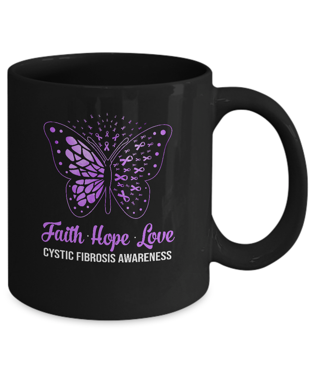 Faith Hope Love Purple Butterfly Cystic Fibrosis Awareness Mug-Coffee Mug-11oz Mug-Black