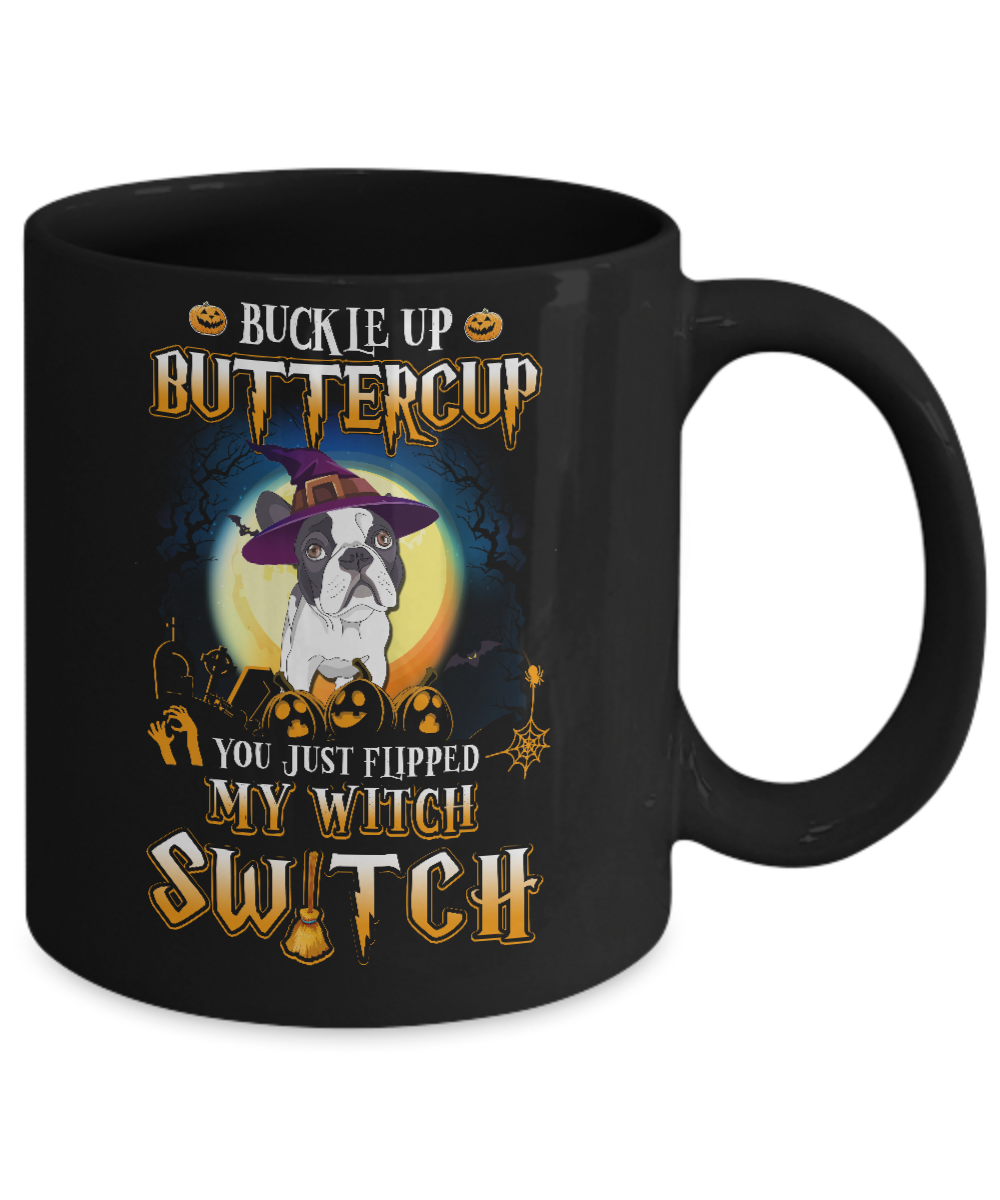 Buckle Up Buttercup Halloween Witch Bulldog Costume Mug-Coffee Mug-11oz Mug-Black