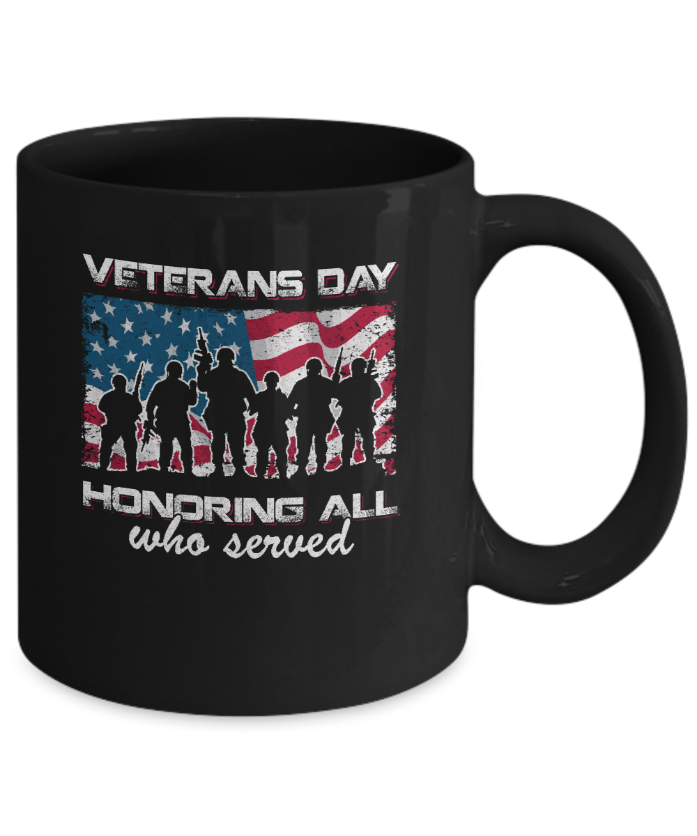 Vintage Patriotic Army Veterans Day Honoring All Who Reverd Mug-Coffee Mug-11oz Mug-Black