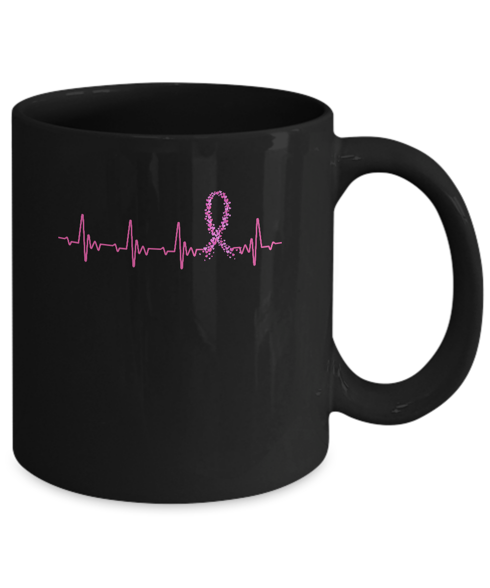 Breast Cancer Awareness Pink Ribbon Heartbeat Mug-Coffee Mug-11oz Mug-Black