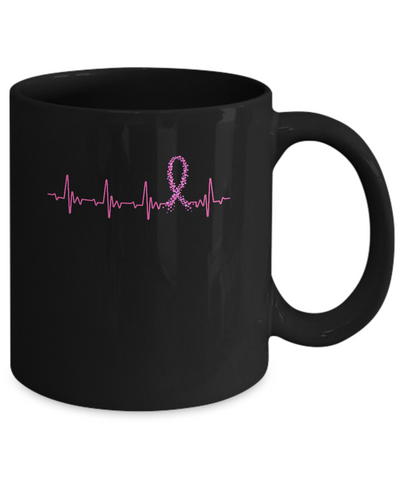 Breast Cancer Awareness Pink Ribbon Heartbeat Mug-Coffee Mug-11oz Mug-Black
