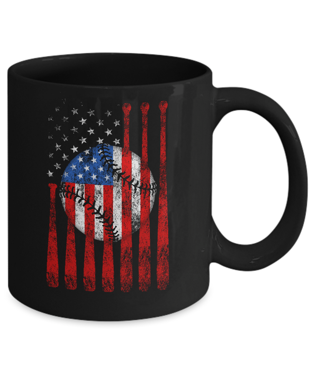 American Flag Vintage Baseball Mug-Coffee Mug-11oz Mug-Black