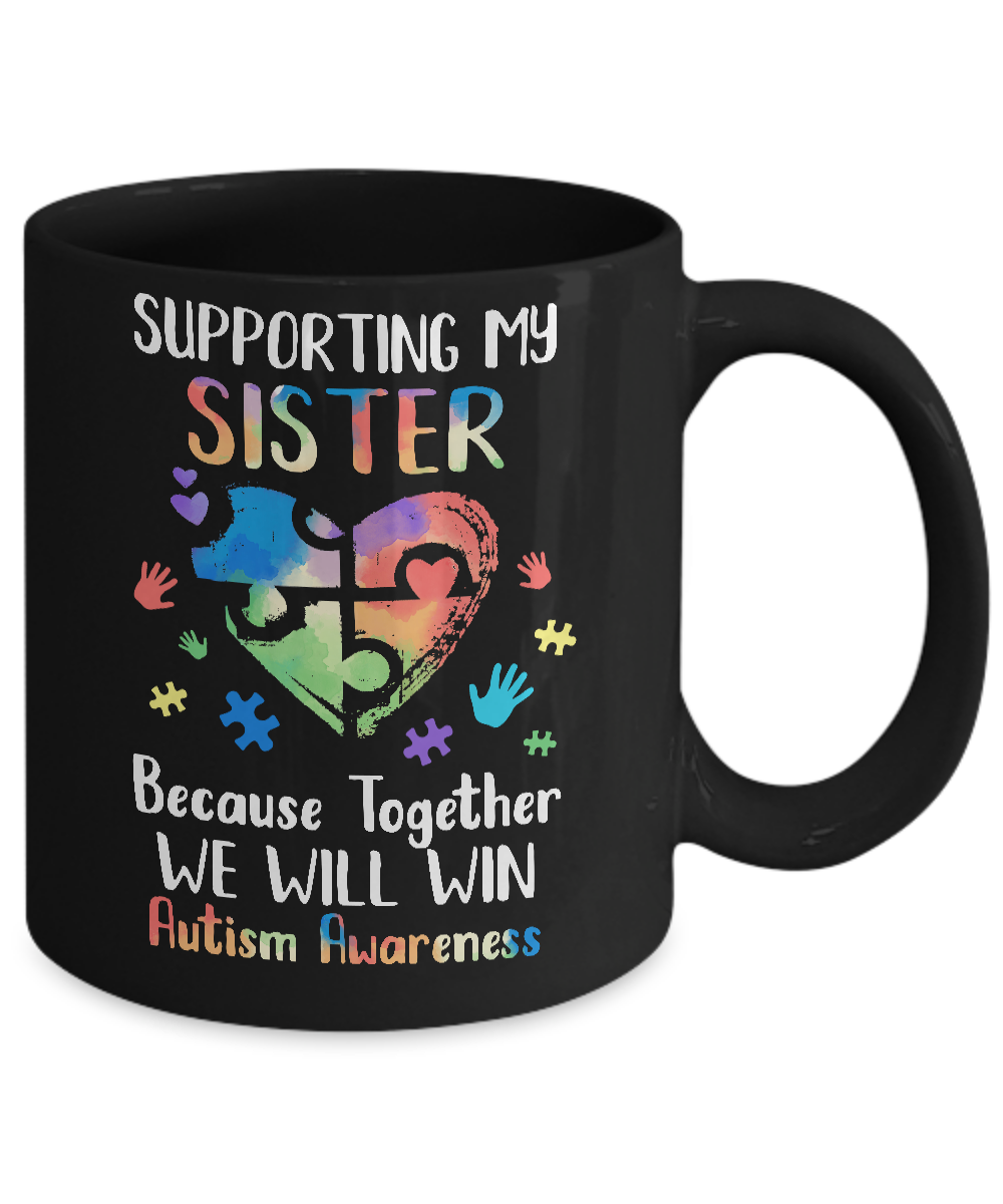 Supporting My Sister Puzzle Autism Awareness Month Mug-Coffee Mug-11oz Mug-Black