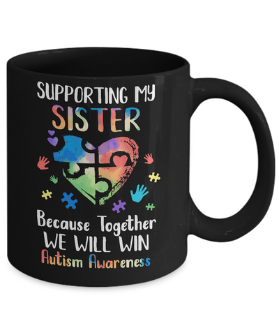 Supporting My Sister Puzzle Autism Awareness Month Mug-Coffee Mug-11oz Mug-Black
