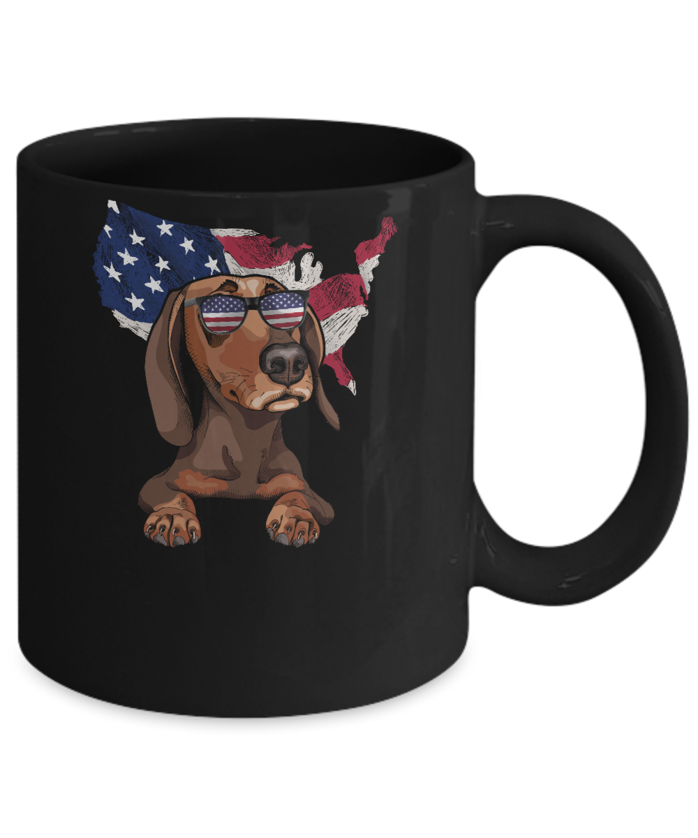 Funny Patriot Dachshund Dog 4Th Of July American Flag Mug-Coffee Mug-11oz Mug-Black
