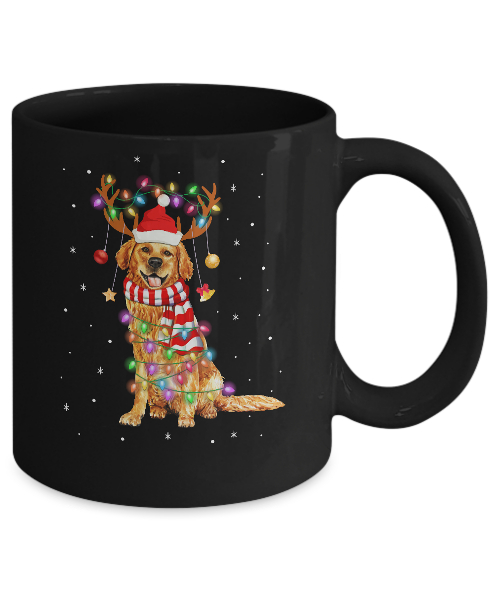 Cute Golden Retriever Christmas Lights Reindeer Pajamas Mug-Coffee Mug-11oz Mug-Black