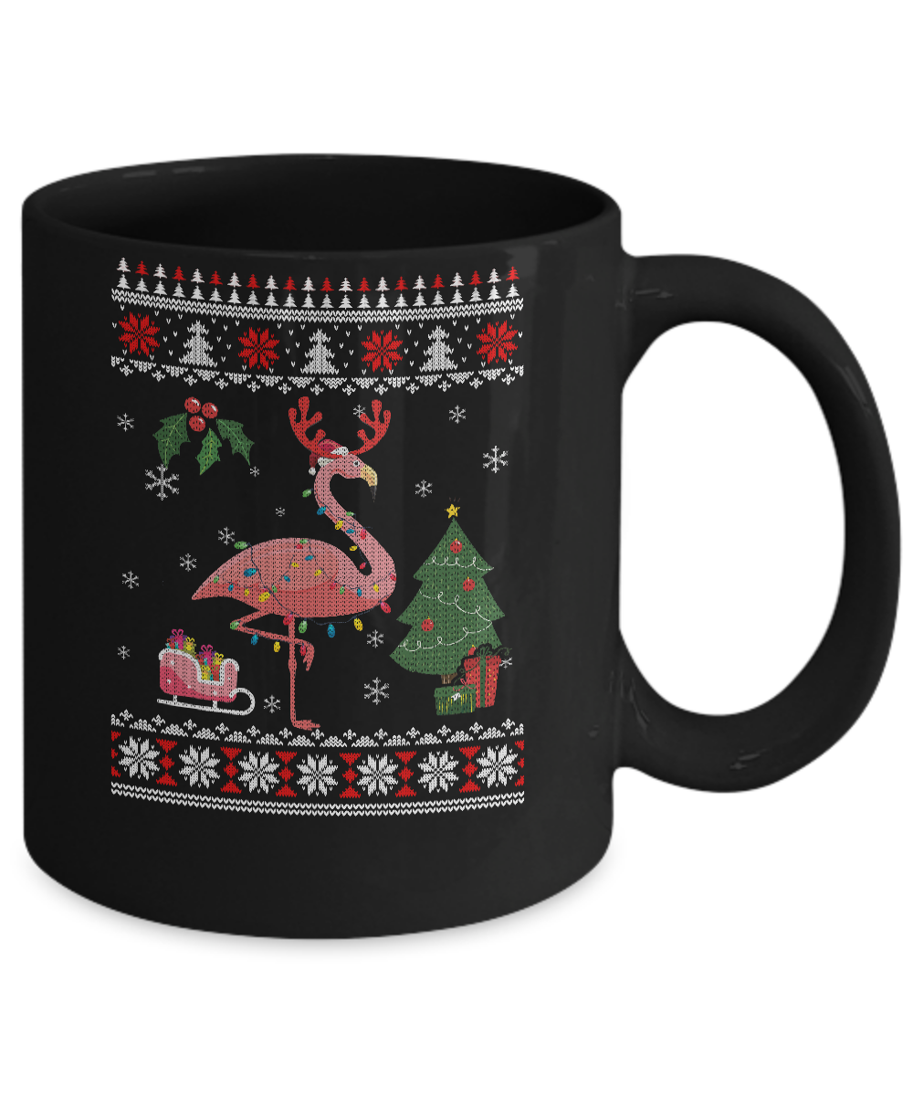 Santa Hat Flamingo Reindeer Ugly Christmas Sweater Mug-Coffee Mug-11oz Mug-Black