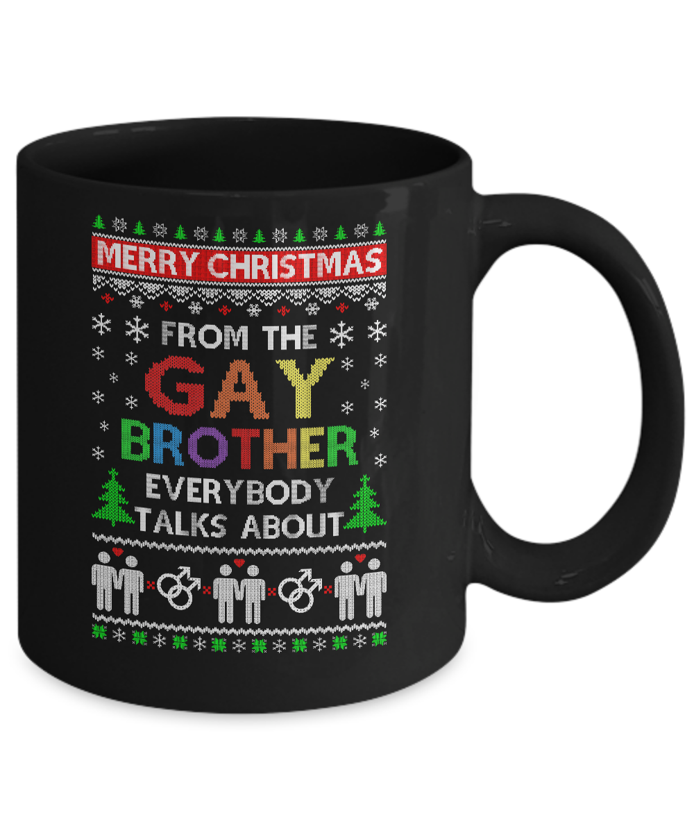 LGBT Merry Christmas From Gay Brother Ugly Christmas Sweater Mug-Coffee Mug-11oz Mug-Black
