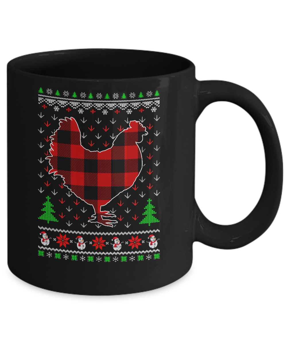 Funny Holiday Chicken Red Plaid Ugly Christmas Sweater Mug-Coffee Mug-11oz Mug-Black