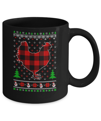 Funny Holiday Chicken Red Plaid Ugly Christmas Sweater Mug-Coffee Mug-11oz Mug-Black