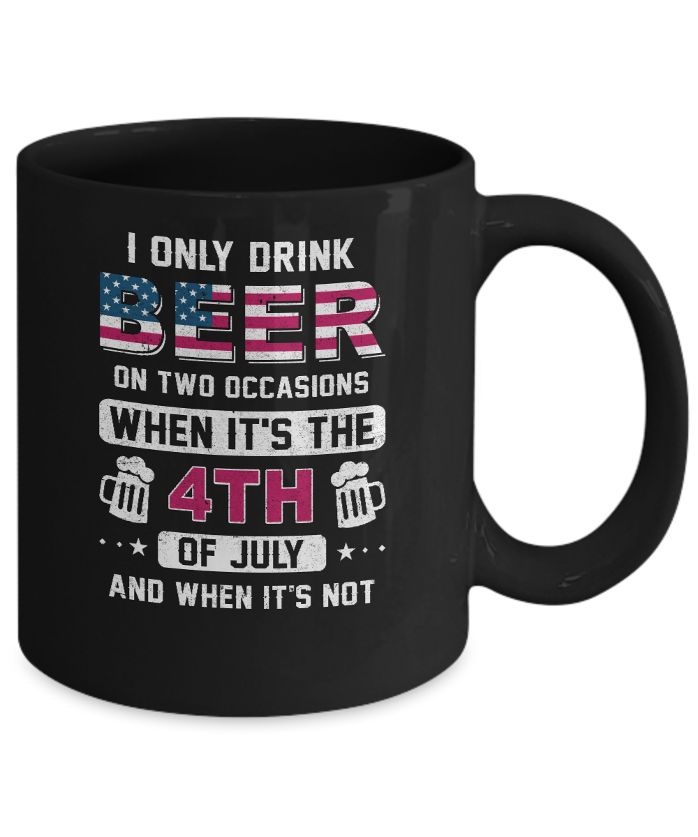 Funny Drinking Beer 4Th Of July Party American Flag Mug-Coffee Mug-11oz Mug-Black